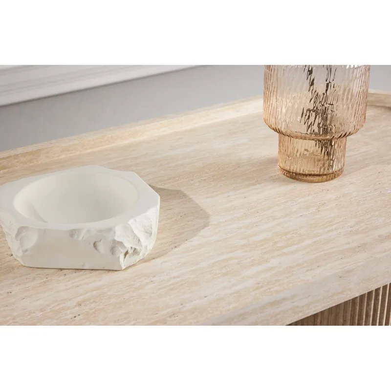 Krille Ovalt Soffbord i Sten med Räfflade Pelarben - Beige - Möbler - Bord & matgrupper - Soffbord
