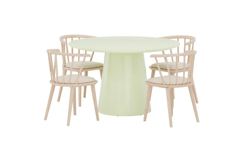 Lanzo Rund Matgrupp 120 cm med 4 Bobby Matstolar, matcha grön