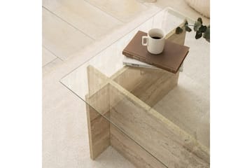 Malpani 105 cm Rektangulärt Soffbord i Sten och Glas - Klar - Möbler - Bord & matgrupper - Soffbord