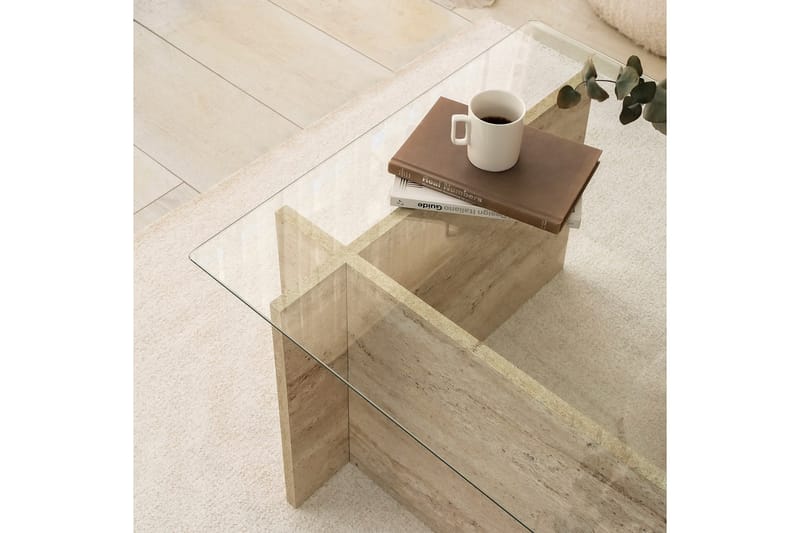 Malpani 105 cm Rektangulärt Soffbord i Sten och Glas - Klar - Möbler - Bord & matgrupper - Soffbord