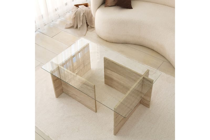 Malpani 105 cm Rektangulärt Soffbord i Sten och Glas - Klar - Möbler - Bord & matgrupper - Soffbord