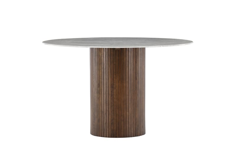 Härön Runt Matbord 120 cm i Glas med Marmorutseende, Brun