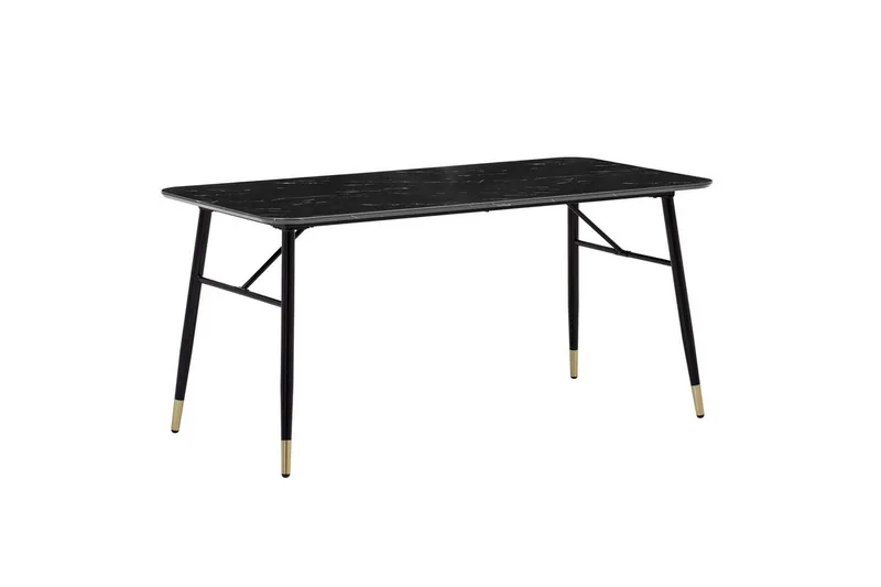 Matbord Wohnling Modern stil MDF med metallben med gyllene spetsar Marmor, Svart, 180x90 cm, Marmor, Svart, 180x90 cm