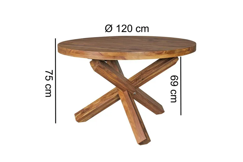 Matbord Wohnling Rund 120 cm massivt trä lantlig stil Rosenträ - Rosenträ - Möbler - Bord & matgrupper - Matbord & köksbord
