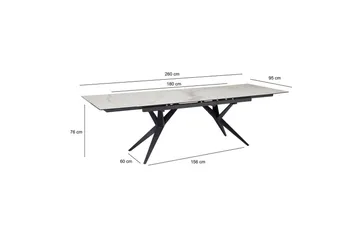 Matbord Wohnling Utdragbart 180-260 cm keramisk fyra ben och metallram Svart, marmor vit - Svart, vit marmor - Möbler - Bord & matgrupper - Matbord & köksbord