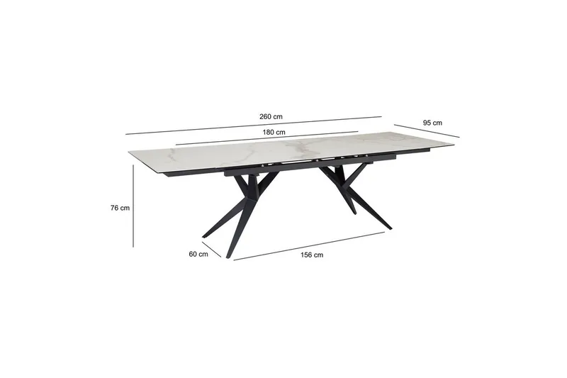 Matbord Wohnling Utdragbart 180-260 cm keramisk fyra ben och metallram Svart, marmor vit - Svart, vit marmor - Möbler - Bord & matgrupper - Matbord & köksbord