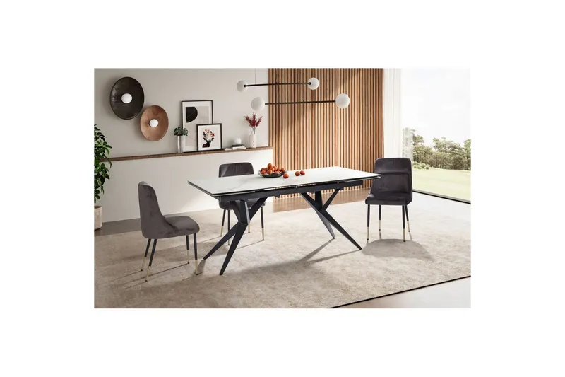Matbord Wohnling Utdragbart 180-260 cm keramisk fyra ben och metallram Svart, marmor vit - Svart, vit marmor - Möbler - Bord & matgrupper - Matbord & köksbord