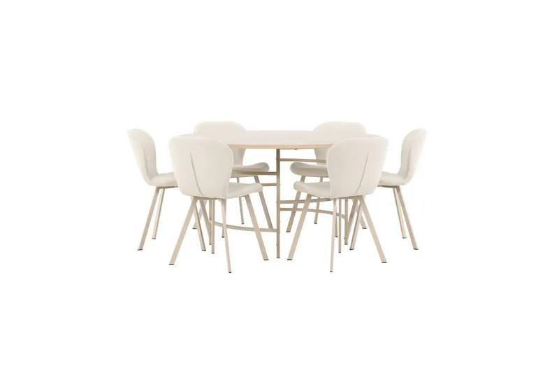 Matgrupp Copenhagen Runt 140 cm Vit/Beige med 6st Lilja Stolar