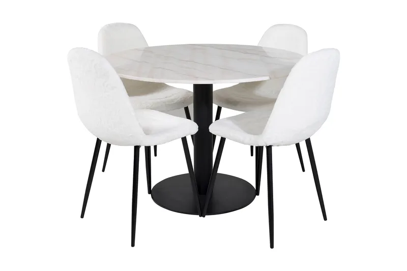 Admira Matgrupp 106 cm Rund inkl 4 Ypas Stolar, Marmor/Vit/Svart