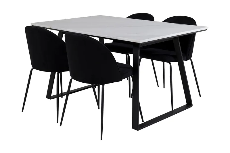 Admira Matgrupp 140 cm inkl 4 Foyos Stolar, Marmor/Vit/Svart