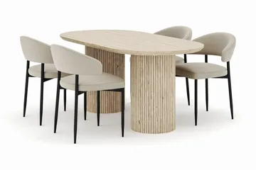 Uppveda Ovalt Matbord 180x90 cm med 4 Sawako Stolar - Beige - Möbler - Bord & matgrupper - Matgrupper