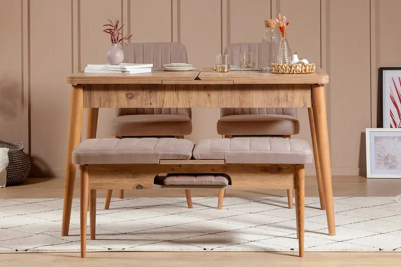 Valsot Förlängningsbar Matgrupp 129 cm, Natur/Grå/Brun