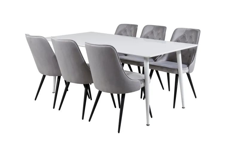 Ypas Matgrupp 180cm inkl 6 Valera Lyx Stolar, Sammet/Vit/Svart/Grå