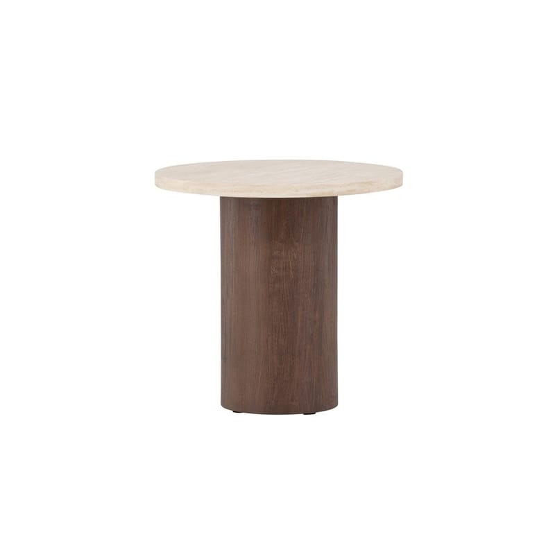 Megg 50 cm Runt Soffbord i Sten med Träunderrede, Beige