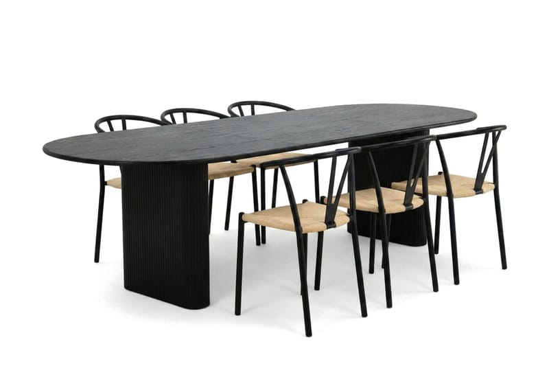 Noira Matgrupp förlängningsbart 220-320 cm Svart med 6 Elysia Matstolar - Möbler - Bord & matgrupper - Matgrupper