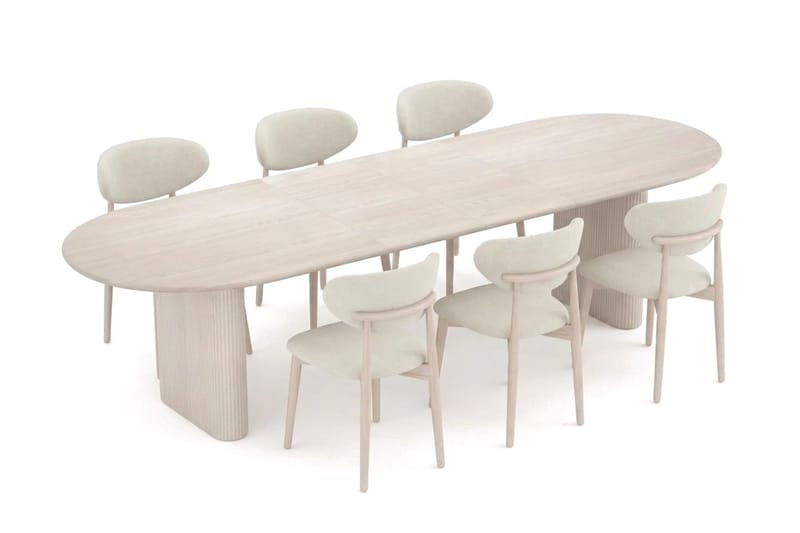 Noira Matgrupp förlängningsbart 220-320 cm Vitlaserad med 6 Molly Matstolar - Vitlaserad - Möbler - Bord & matgrupper - Matgrupper