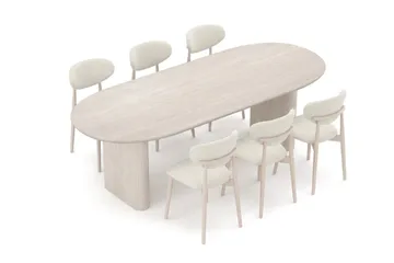 Noira Matgrupp förlängningsbart 220-320 cm Vitlaserad med 6 Molly Matstolar - Vitlaserad - Möbler - Bord & matgrupper - Matgrupper