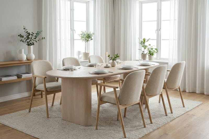 Noira Matgrupp rektangulärt 220 cm Vitlaserad med 6 Reciclar Matstolar - Vitlaserad - Möbler - Bord & matgrupper - Matgrupper