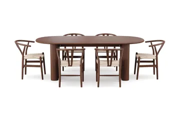 Noira Rektangulär Matgrupp 220 cm – Matbord med 6 Dastoori Matstolar i Trä med Valnötsutseende - Brun - Möbler - Bord & matgrupper - Matgrupper