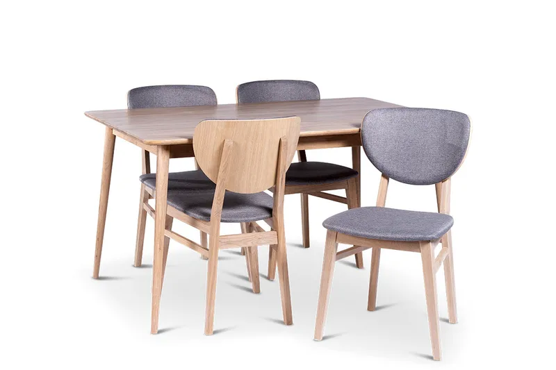 Odense Matgrupp 140 cm med 4 Borgholm Stolar i massivt trä
