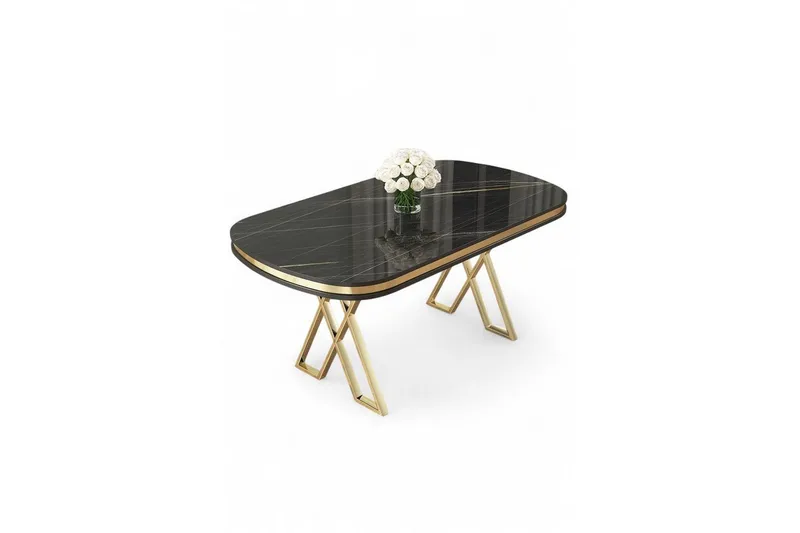 Omin Matbord 168 cm Oval, Svart Marmor/Guld