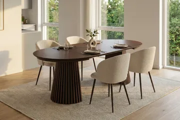 Peyra Matgrupp 120-220 cm förlängningsbart med 4 Greya Mastolar - Valnöt - Möbler - Bord & matgrupper - Matgrupper