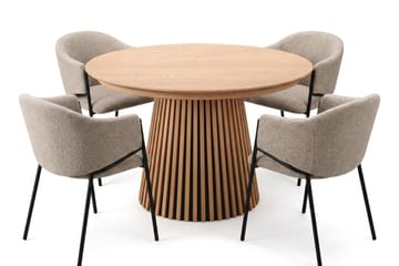 Peyra Rund Utdragbar Matgrupp 120-220 cm – Matbord med 4 Filip Matstolar i Trä med Ekutseende - Natur|Taupe - Möbler - Bord & matgrupper - Matgrupper