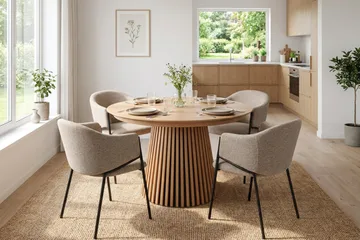 Peyra Rund Utdragbar Matgrupp 120-220 cm – Matbord med 4 Filip Matstolar i Trä med Ekutseende - Natur|Taupe - Möbler - Bord & matgrupper - Matgrupper