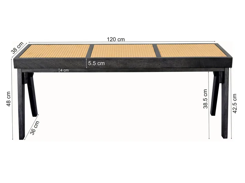Ralvik Bänk 120 cm i rotting och massivt akaciaträ - svart rotting - Möbler - Tv möbel & mediamöbel - TV bänk & mediabänk