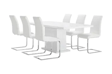Ratliff Matgrupp 180 cm + 6 Sorado Stol - Vit/Krom - Möbler - Bord & matgrupper - Matgrupper