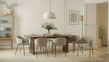 Richeto Rektangulär Matgrupp 240 cm – Matbord med 8 Filip Matstolar med Trä- och Rökt Ek-utseende - Mörkbrun|Taupe - Möbler - Bord & matgrupper - Matgrupper