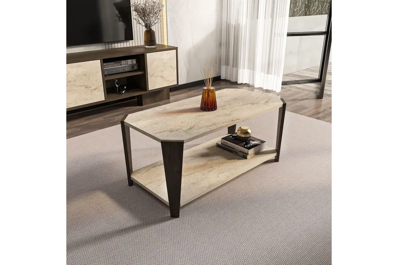Rylas Soffbord 91 cm - Valnöt/Travertine - Möbler - Bord & matgrupper - Soffbord