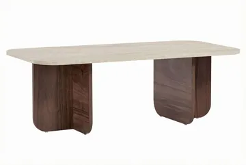 Salrin Rektangulärt Soffbord 120x60 cm med Travertin- och Valnötsutseende - Beige - Möbler - Bord & matgrupper - Soffbord