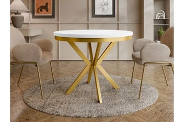 Sereth Litet Runt Matbord 90 cm med Träutseende - Vit / Guld - Möbler - Bord & matgrupper - Matbord & köksbord