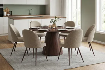 Siena Matgrupp runt 150 cm Valnöt med 6 Nibe Plus Matstolar - Valnöt - Möbler - Bord & matgrupper - Matgrupper
