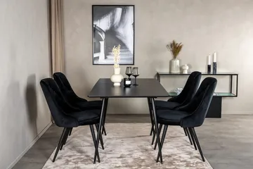 Silar Rektangulär Matgrupp 120-160 cm med 4 Velvet Deluxe Matstolar - svart - Möbler - Bord & matgrupper - Matgrupper