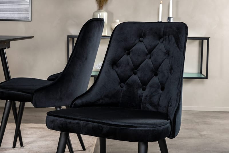 Silar Rektangulär Matgrupp 120-160 cm med 4 Velvet Deluxe Matstolar - svart - Möbler - Bord & matgrupper - Matgrupper