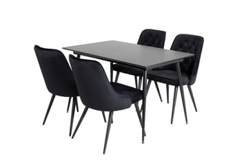 Silar Rektangulär Matgrupp 120-160 cm med 4 Velvet Deluxe Matstolar - svart - Möbler - Bord & matgrupper - Matgrupper