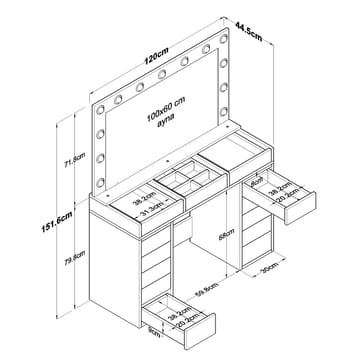 Bralen Sminkbord 120x79,8x44,5 cm - Vit - Möbler - Bord & matgrupper - Sminkbord & toalettbord