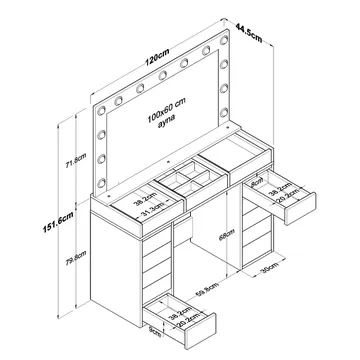Bralen Sminkbord 120x79,8x44,5 cm - Vit - Möbler - Bord & matgrupper - Sminkbord & toalettbord