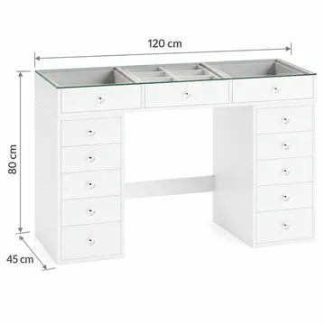 Glow Sminkbord 120 cm med Glasskiva Förvaring och Lådor samt Spegel 80 cm med Belysning - Vit - Möbler - Bord & matgrupper - Sminkbord & toalettbord