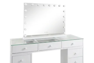 Glow Sminkbord 120 cm med Glasskiva Förvaring och Lådor samt Spegel 80 cm med Belysning - Vit - Möbler - Bord & matgrupper - Sminkbord & toalettbord