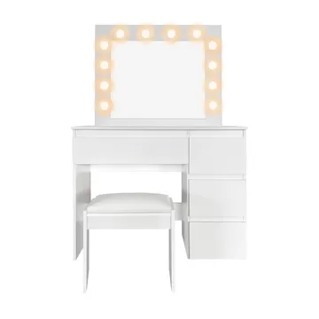 Glow Sminkbord 94 cm med spegel lådor och pall - LED Belysning - Vit - Möbler - Bord & matgrupper - Sminkbord & toalettbord