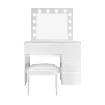 Glow Sminkbord 94 cm med spegel lådor och pall - LED Belysning - Vit - Möbler - Bord & matgrupper - Sminkbord & toalettbord