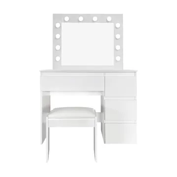 Glow Sminkbord 94 cm med spegel lådor och pall - LED Belysning - Vit - Möbler - Bord & matgrupper - Sminkbord & toalettbord