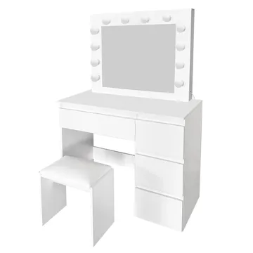 Glow Sminkbord 94 cm med spegel lådor och pall - LED Belysning - Vit - Möbler - Bord & matgrupper - Sminkbord & toalettbord