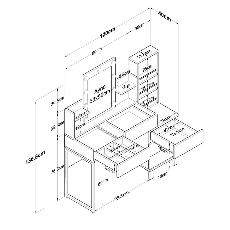 Jornes Sminkbord 120x136,8x40 cm - Vit - Möbler - Bord & matgrupper - Sminkbord & toalettbord