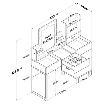 Jornes Sminkbord 120x136,8x40 cm - Vit - Möbler - Bord & matgrupper - Sminkbord & toalettbord