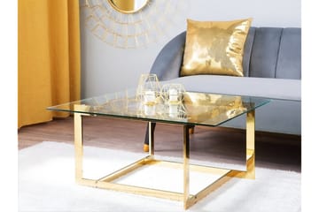 Crystal 80 cm Kvadratiskt Soffbord med Geometriskt Underrede i Glas - Klar - Möbler - Bord & matgrupper - Soffbord