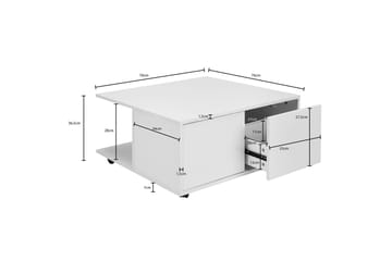 Delgadillo Kvadratiskt Soffbord 70 cm med Lådor och Hjul i Målat Trä - Vit - Möbler - Bord & matgrupper - Soffbord - Soffbord med hjul